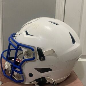 White Football Helmet with Blue Faceguard